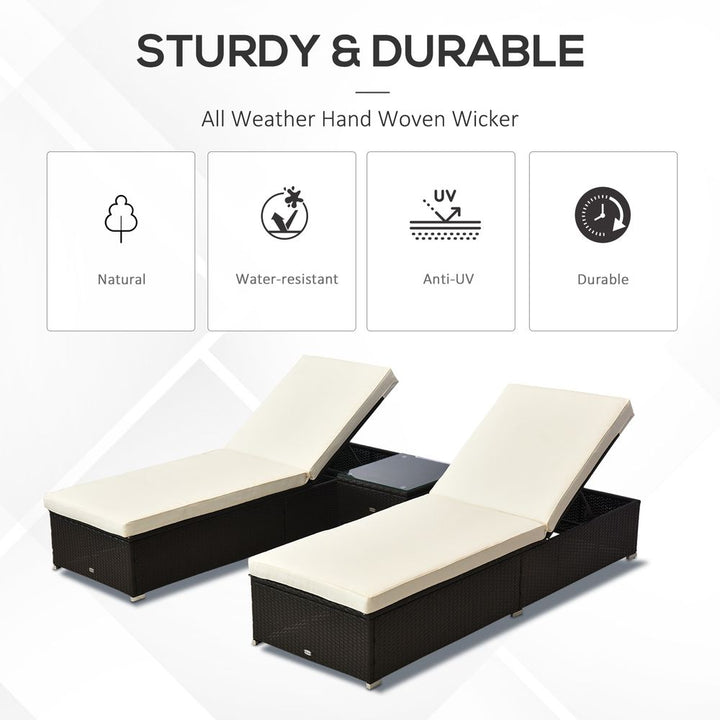  Rattan Lounger Set-Deep Coffee/Cream White