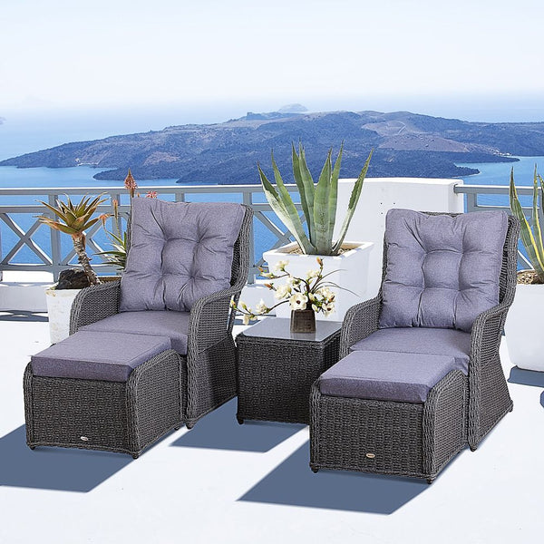 Deluxe -Seater Rattan Armchair & Table Set Grey