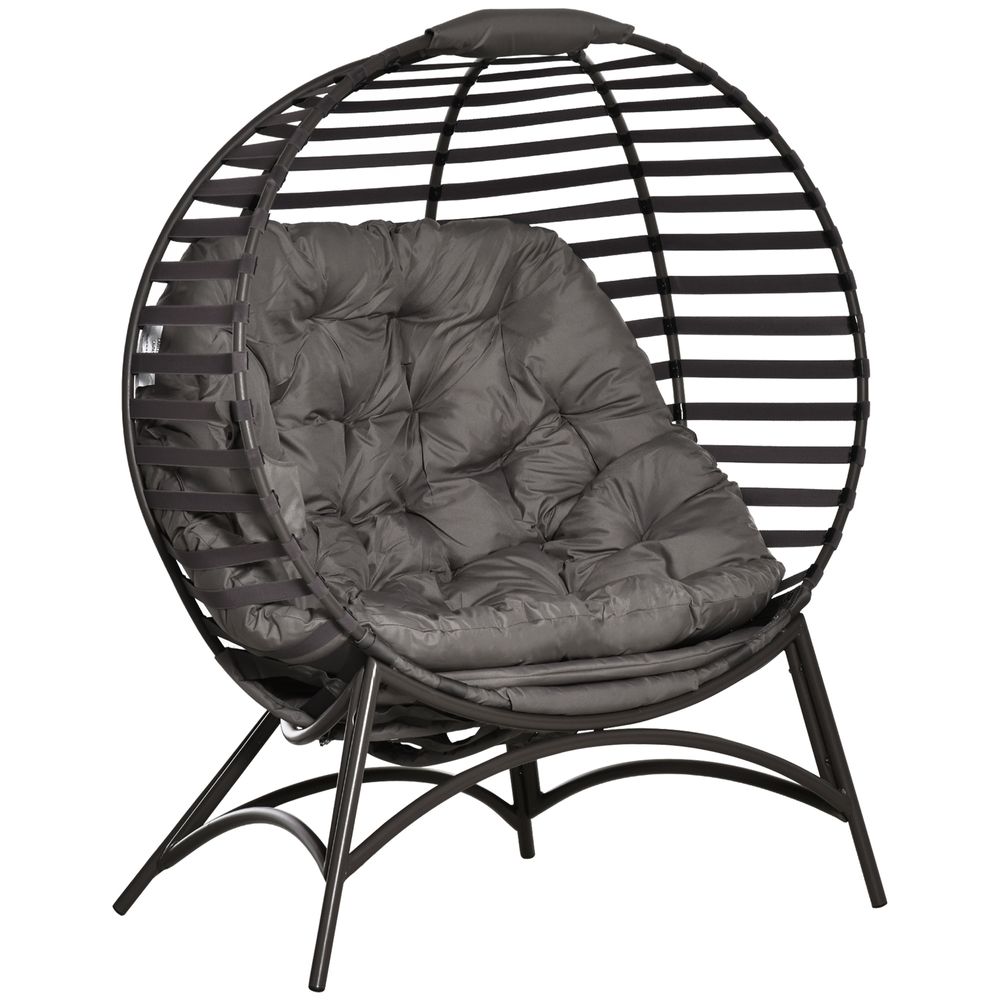 Egg Chair w Cushion Steel Frame Side Pocket Indoor Outdoor