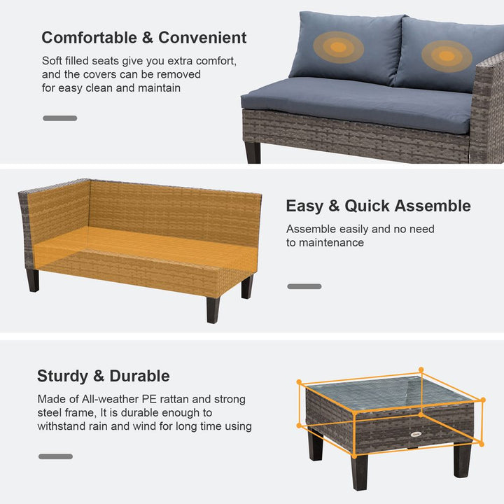 -Seater Outdoor Garden PE Rattan Furniture Set Grey