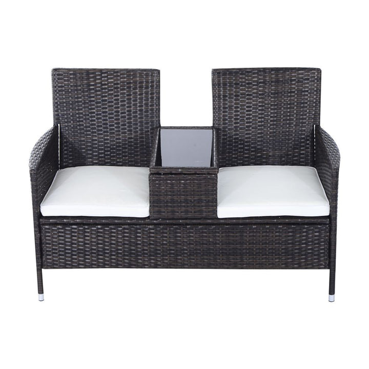 -Seater PE Rattan Outdoor Garden Bench w/ Centre Table