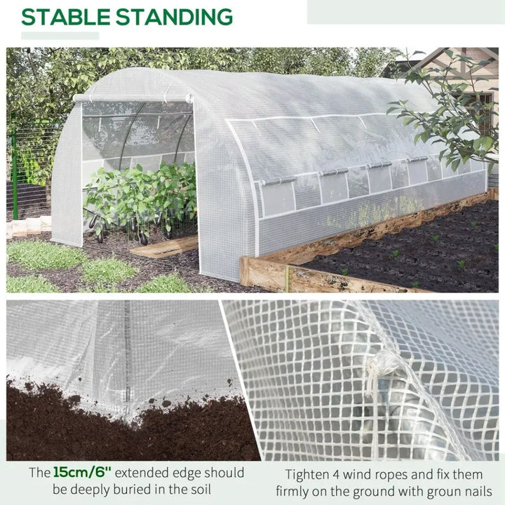 Polytunnel Greenhouse Pollytunnel Tent w/ Steel Frame White