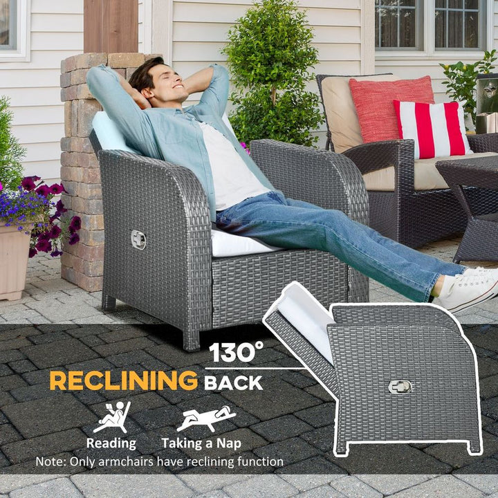 Outsunny Piece Rattan Garden Furniture Set with Sofa, Glass Table, Grey