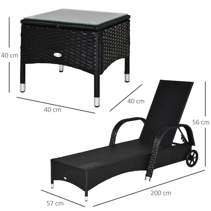 Garden Rattan Furniture PC Sun Lounger Recliner Set & Side Table Patio Wicker