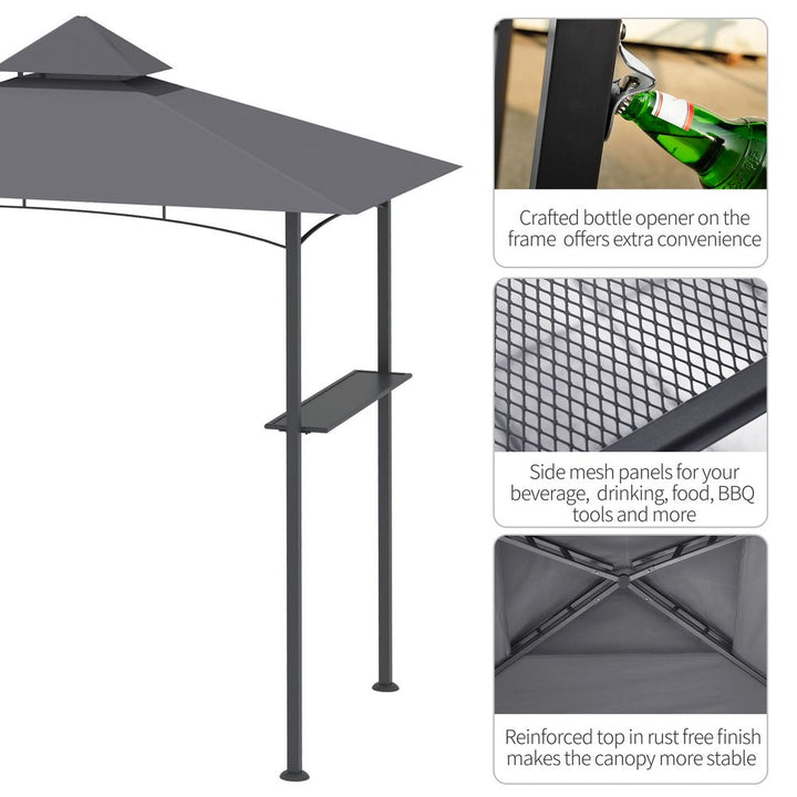 .M ft New Double-Tier BBQ Gazebo Grill Canopy Barbecue Grey