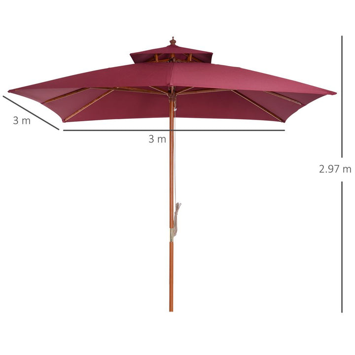 m Patio Umbrella Bamboo Umbrella Parasol-Wine Red