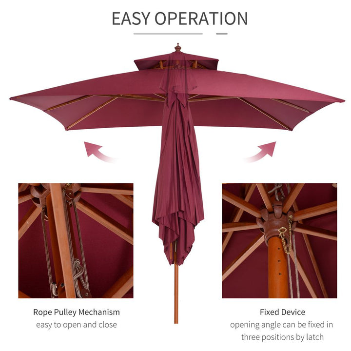 m Patio Umbrella Bamboo Umbrella Parasol-Wine Red
