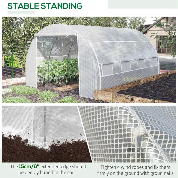  Polytunnel Greenhouse Pollytunnel Tent w/ Steel Frame White