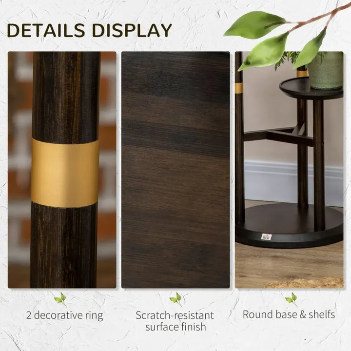  Tiered Plant Stand, Bamboo Plant Shelf for Indoor & Outdoor, Dark Walnut