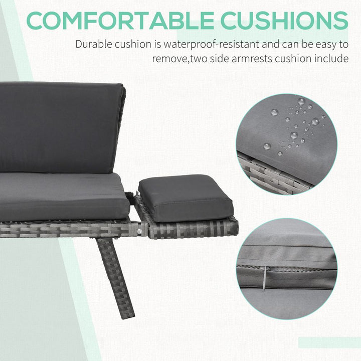  in Rattan Folding Daybed Sofa Grey w/Cushion