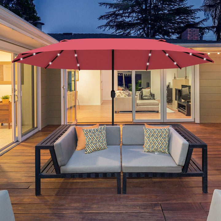 Garden Parasol .m Double-Sided Sun Umbrella Patio Sun Shade LED Solar Light
