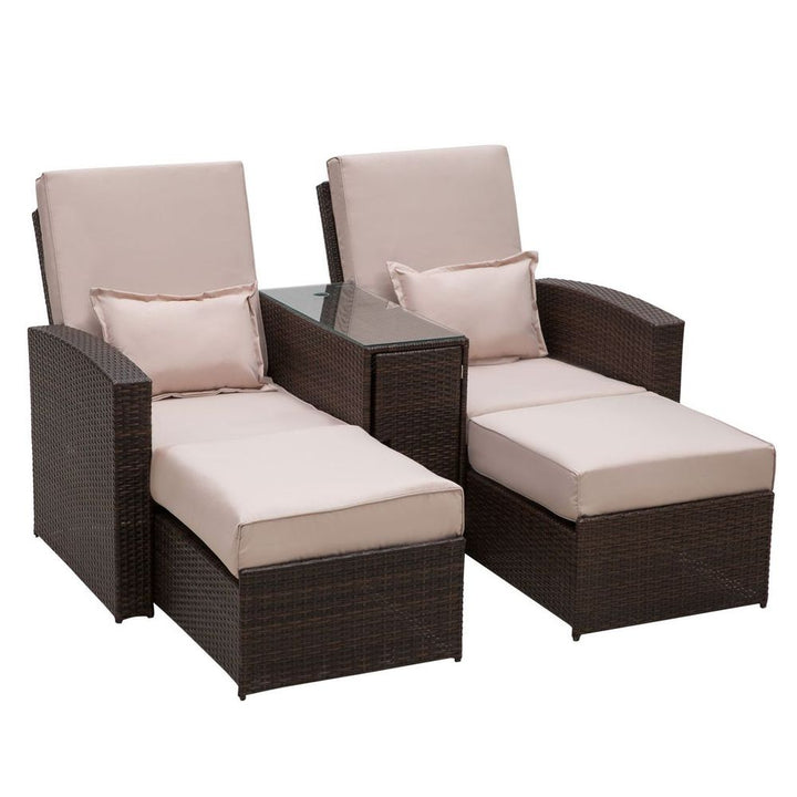 Garden Double Rattan Sun Lounger Sofa Recliner Wicker Patio Brown
