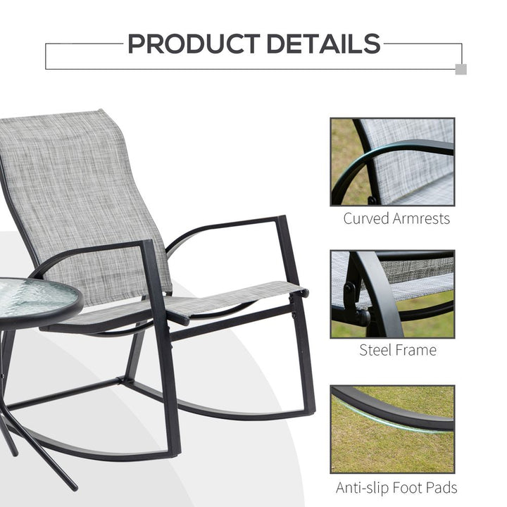 Pc Patio Bistro Set Rocking Chairs and Tempered Glass Table Coffee