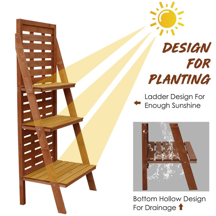 Outsunny Fir Wood -Tier Outdoor Plant Ladder Stand Burnt Orange Tone