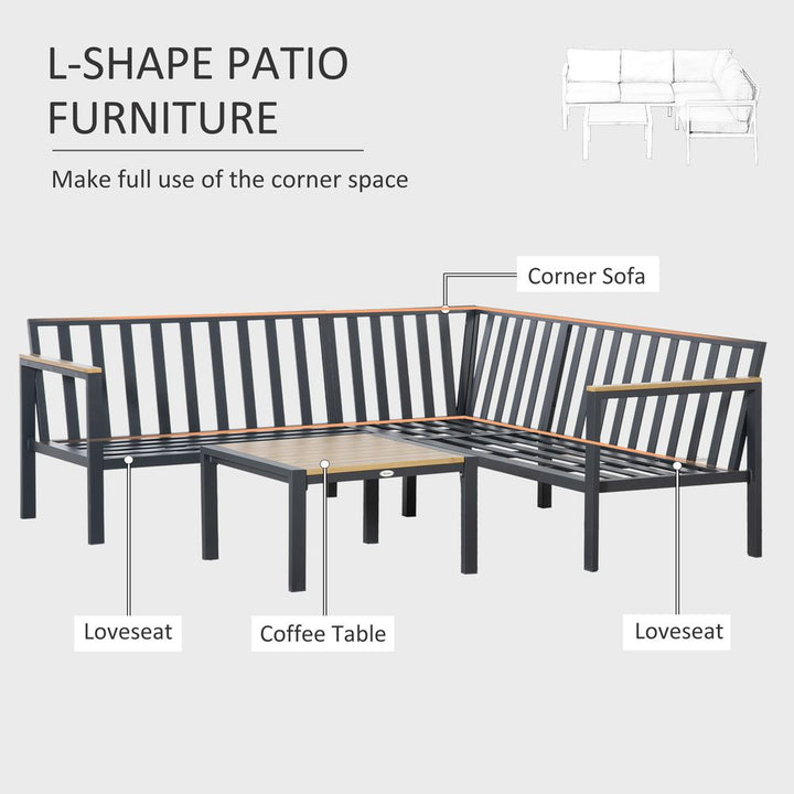  Seater L Shape Aluminium Corner Sofa Set Table, Dark Grey