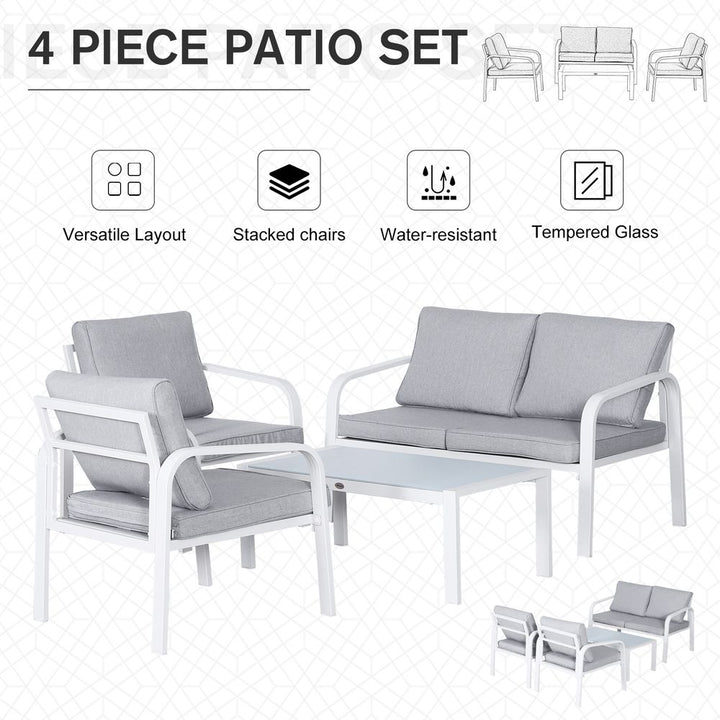 Outsunny -Seater Outdoor PE Rattan Table and Chairs Set White/Grey