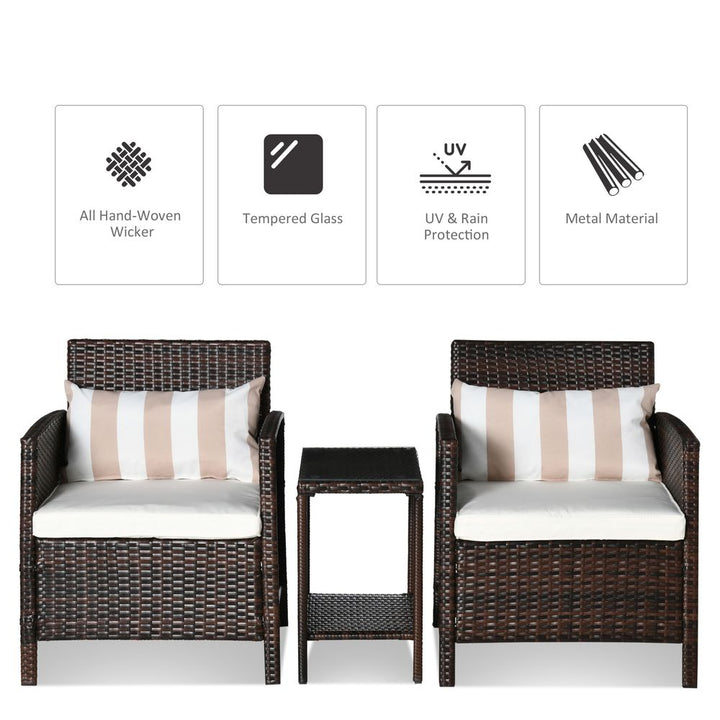  Seater Rattan Furniture Patio Bistro Set Cushion Pillow - Brown