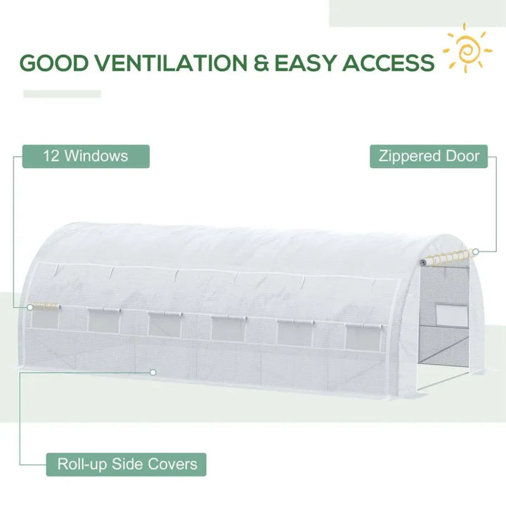  Polytunnel Greenhouse Pollytunnel Tent w/ Steel Frame White