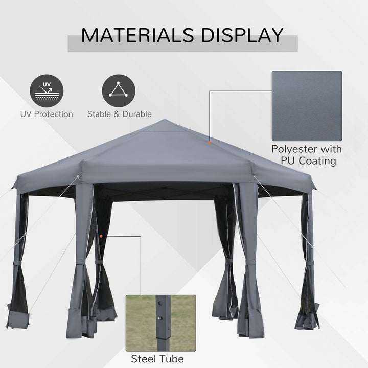 .m Pop Up Gazebo Hexagonal Canopy Tent Outdoor w/Sidewalls Grey