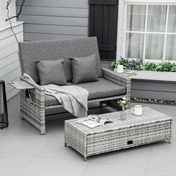  Seater Garden Rattan Sofa Sun Lounger Daybed Fire Retardant Sponge