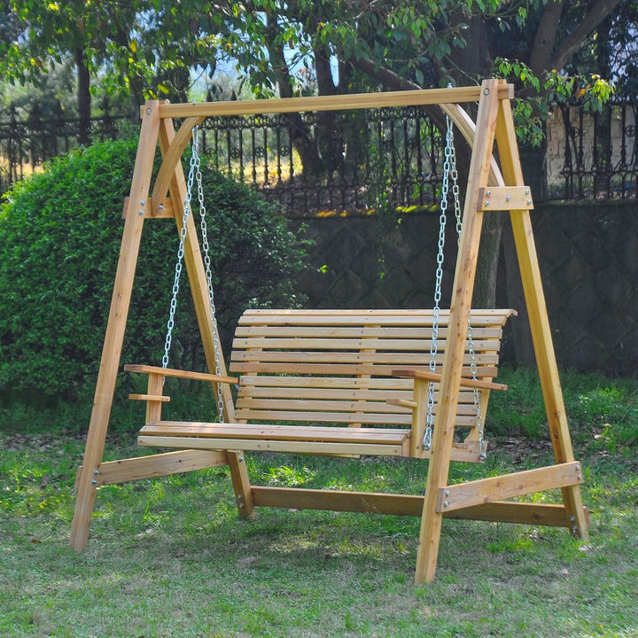 -Seater Larch Wood Swing Chair Bench