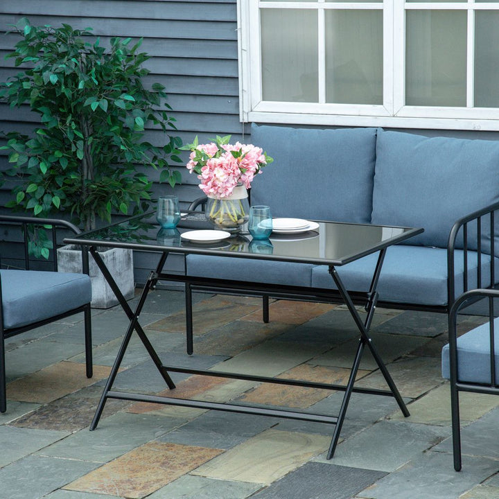 Folding Outdoor Table for , Rectangle Glass Top with Parasol Hole 