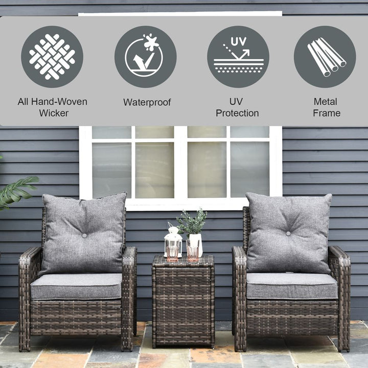  Piece PE Rattan Garden Sofa Set w/ Chairs & Storage Table Grey Outsunny