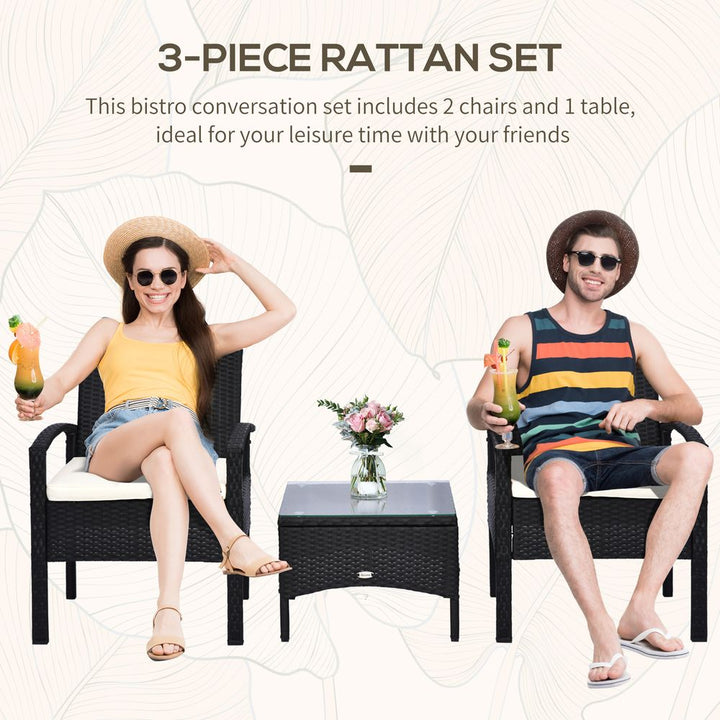 Outsunny Seater Rattan Bistro Set, Steel-Black
