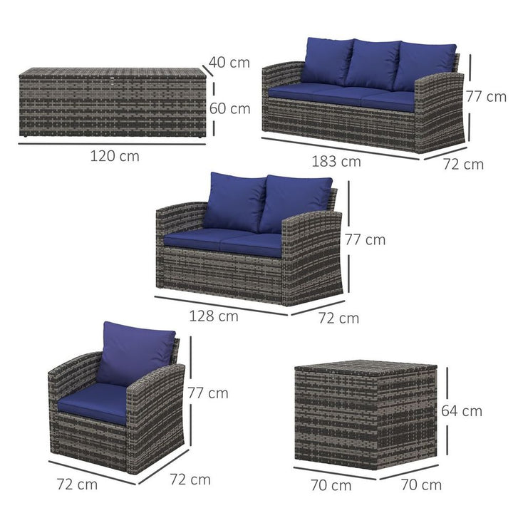 Outsunny Patio Rattan Sofa Set Conversation Furniture with Storage Blue