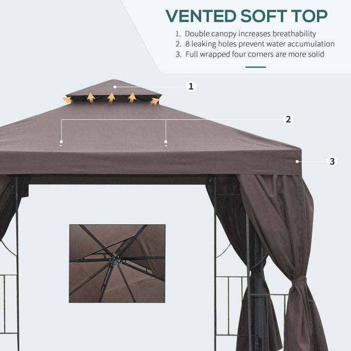 x Gazebo W/Side Panel-Brown