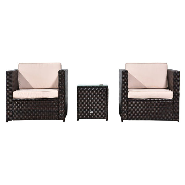 Outsunny Seater Rattan Sofa Furniture Set W/Cushions, Steel Frame-Brown
