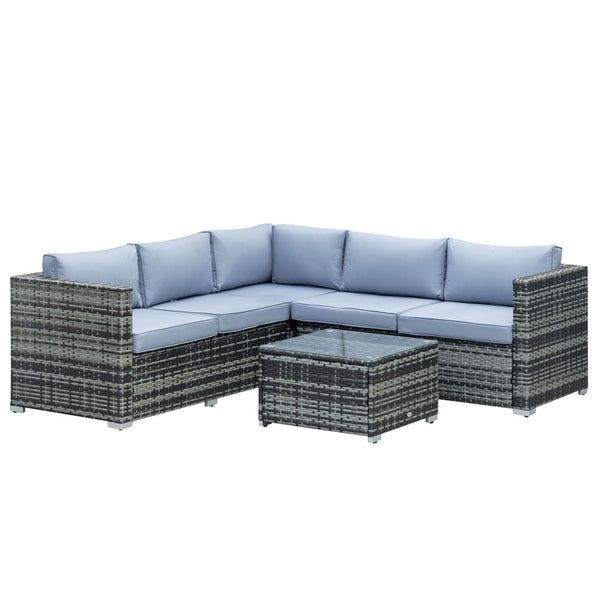 Outsunny Pieces Rattan Furniture Sofa Set Chair w/ Corner Sofa Loveseat Grey