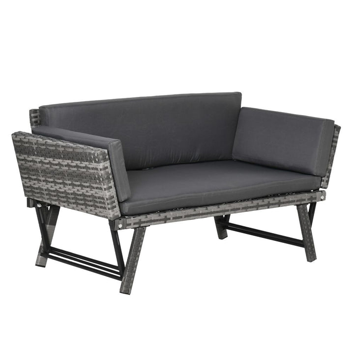  in Rattan Folding Daybed Sofa Grey w/Cushion