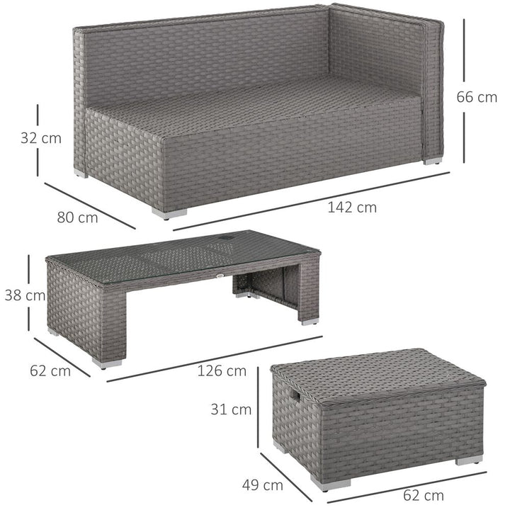  PE Rattan Wicker Corner Sofa Set Coffee Table Footstool w/ Cushion - Grey