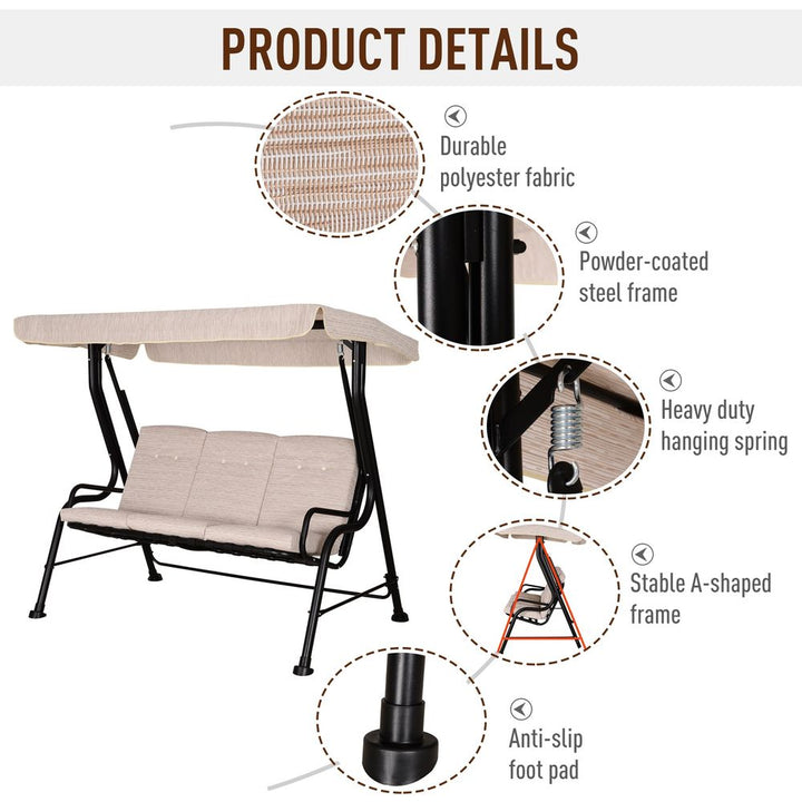 Steel Frame -Seater Outdoor Garden Swing Chair w/ Canopy Beige