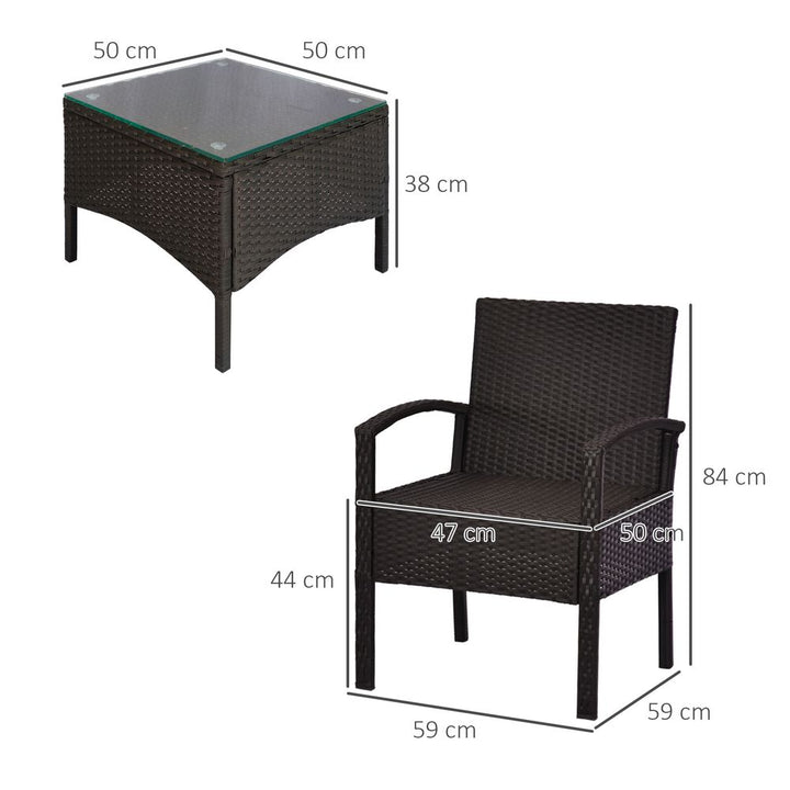 PC Garden Rattan Bistro Set Balcony Dining Table Seater Chair Outsunny