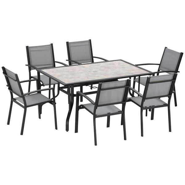  Piece Garden Dining Set, Table with Parasol Hole,Texteline Grey