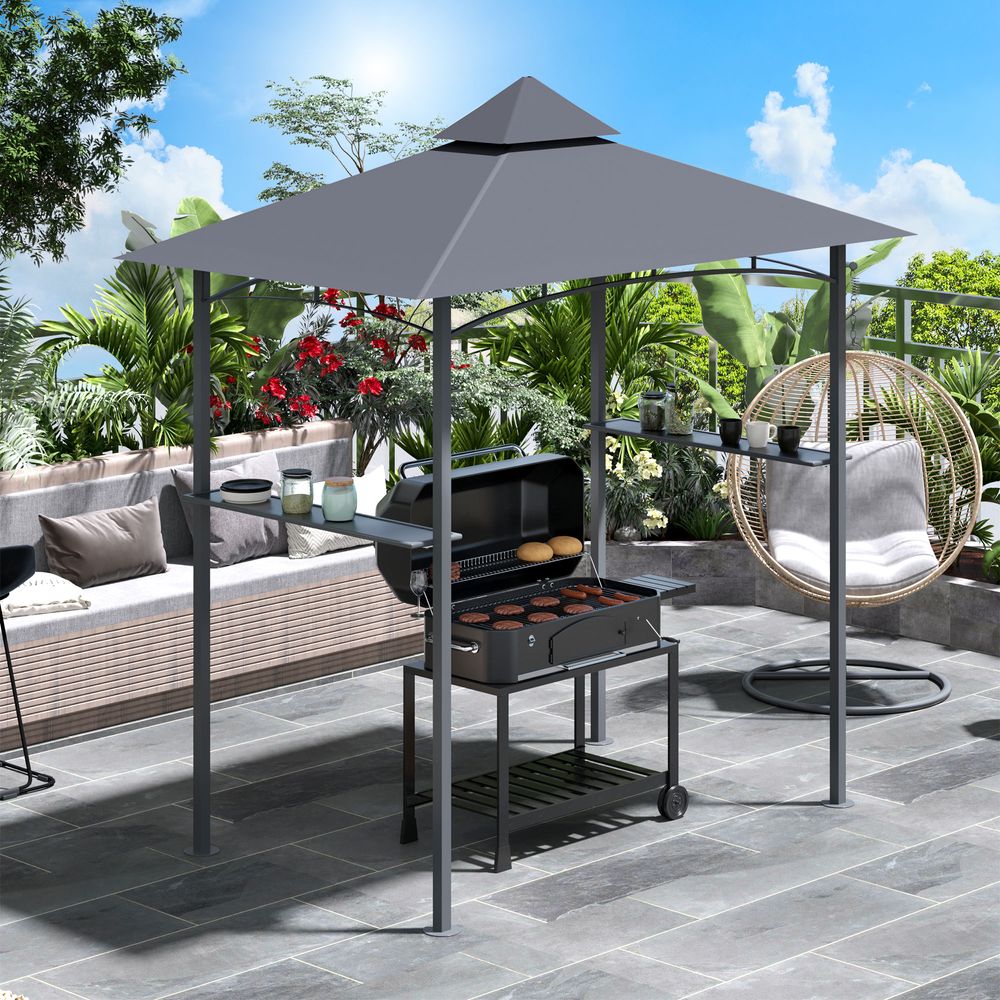 2.5M 8ft Double Tier BBQ Gazebo Grill Canopy Barbecue