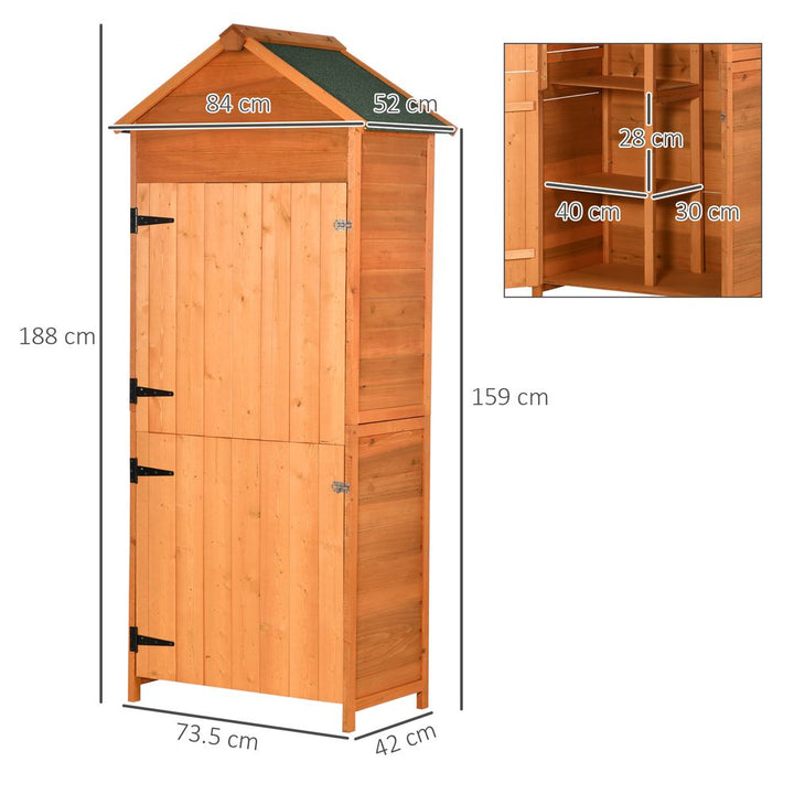 Wooden Garden Shed Outdoor Shelves Utility Tool Storage Cabinet Teak Outsunny
