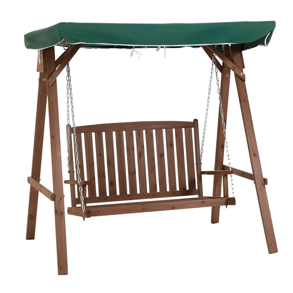 Outsunny Fir Wood -Seater Outdoor Garden Swing Chair w/ Canopy Green