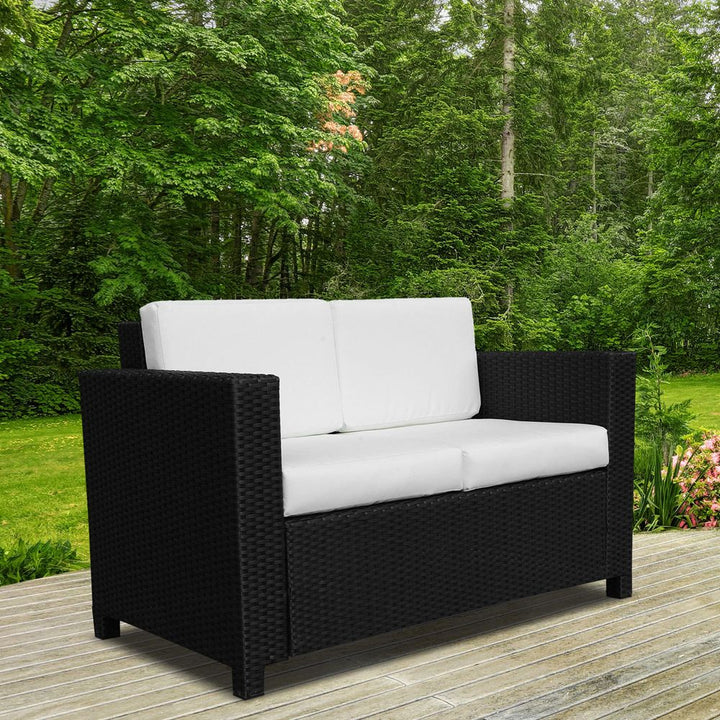 Outsunny Seater Rattan Garden Sofa Black Double Couch Loveseat Wicker
