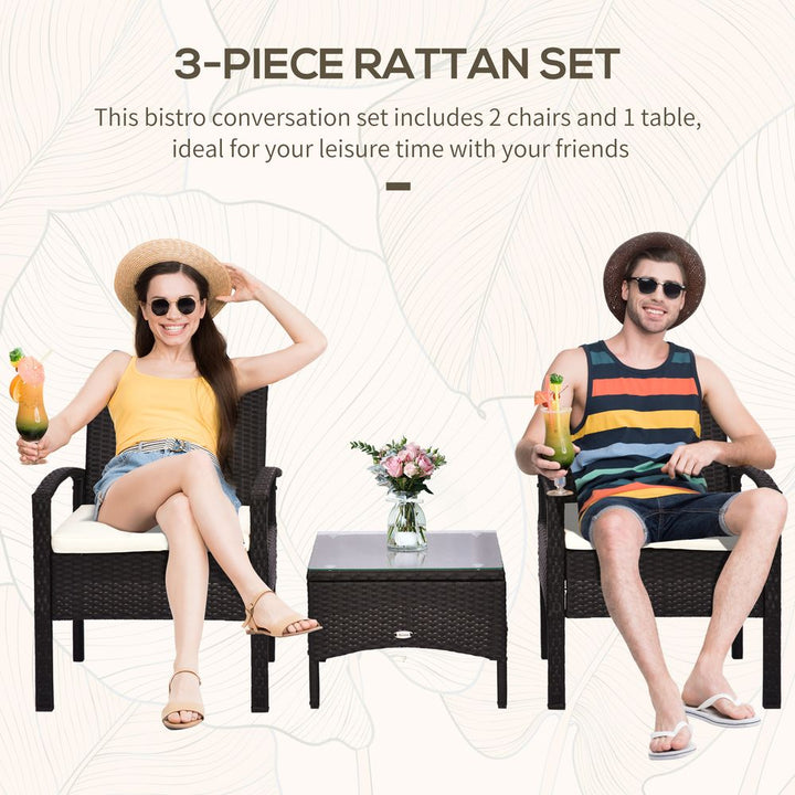 PC Garden Rattan Bistro Set Balcony Dining Table Seater Chair Outsunny