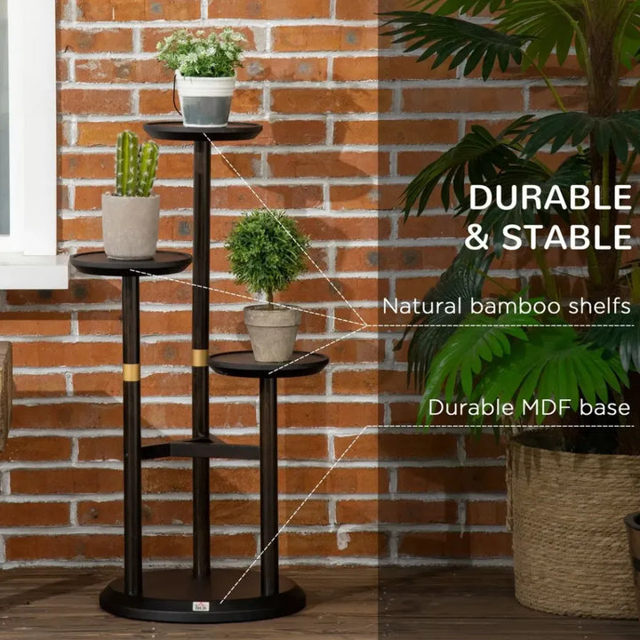  Tiered Plant Stand, Bamboo Plant Shelf for Indoor & Outdoor, Dark Walnut
