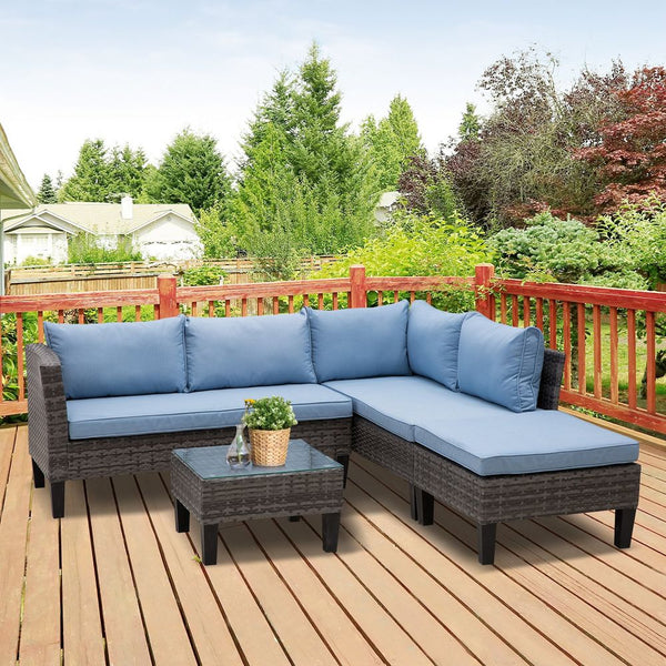 -Seater Outdoor Garden PE Rattan Furniture Set Blue