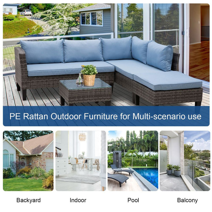 -Seater Outdoor Garden PE Rattan Furniture Set Blue