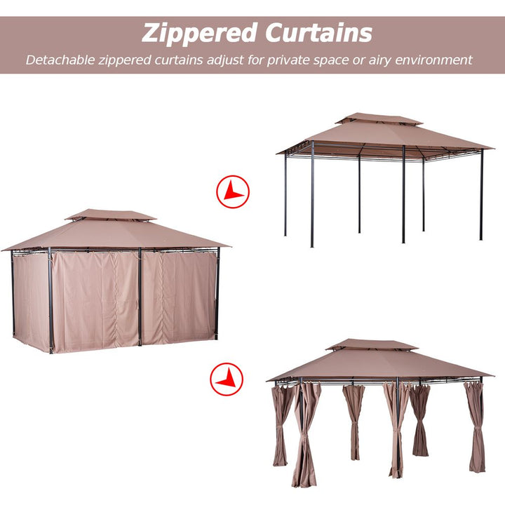Outsunny Pavilion Steel Frame Garden Gazebo Khaki
