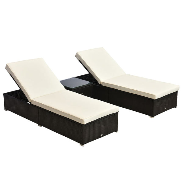  Rattan Lounger Set-Deep Coffee/Cream White