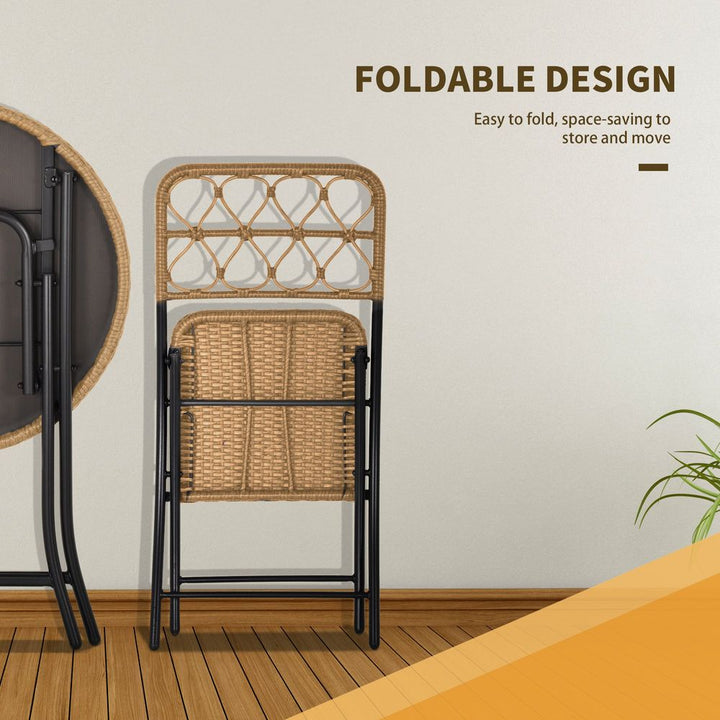  Rattan Wicker Set Easy Folding, Hand Woven Rattan Coffee Table & Chairs