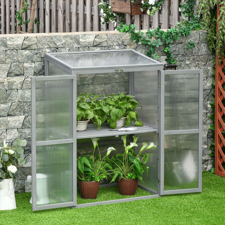 Wood Cold Frame Greenhouse Outdoor Indoor PC Board Grey