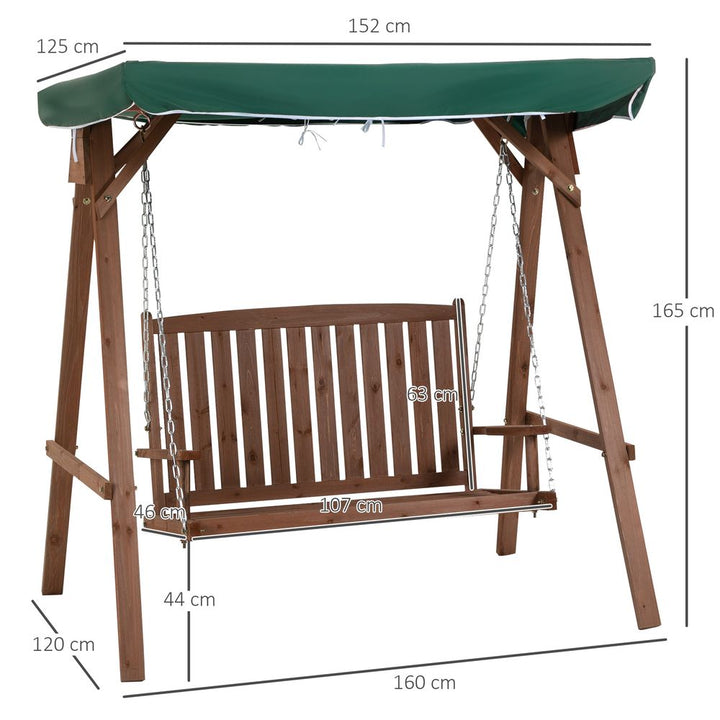 Outsunny Fir Wood -Seater Outdoor Garden Swing Chair w/ Canopy Green